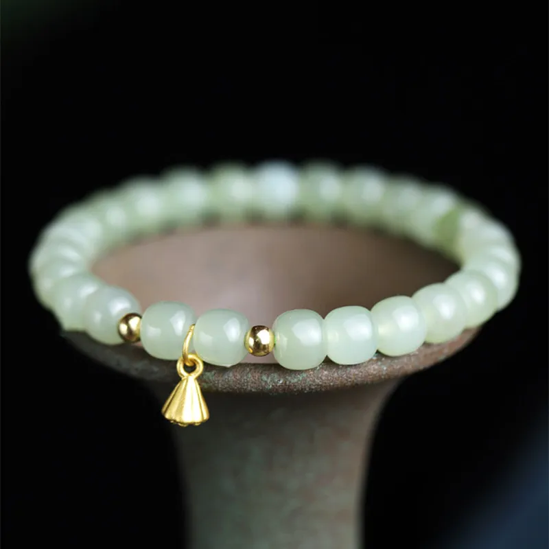 Oil green Hetian jade men and women, 7x8mm single-loop pendant accessory bracelet jewelry