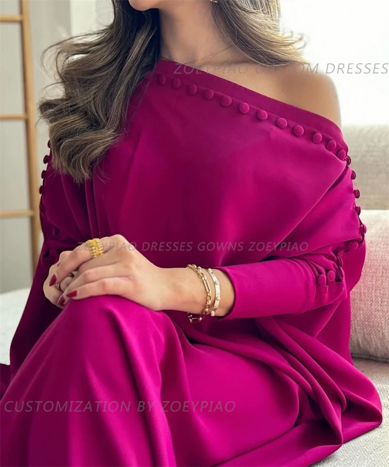 Vestidos de Noche elegantes para mujer, Vestidos de graduación con botón, satén fucsia, Dubai, Vestidos de noche, vestido árabe, 2024