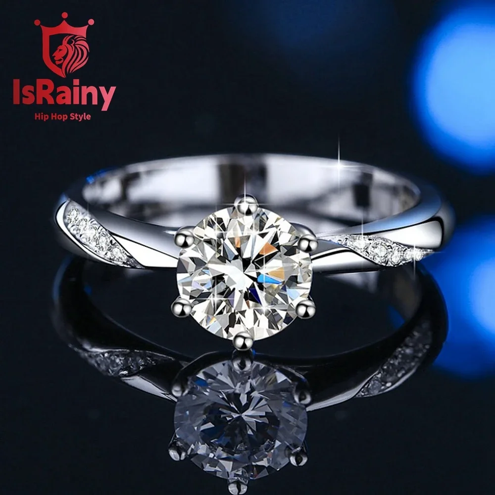 

IsRainy Classic Real 925 Sterling Silver 4 Colors 5MM GRA Moissanite Diamond Wedding Engagement Ring for Women Gift Fine Jewelry