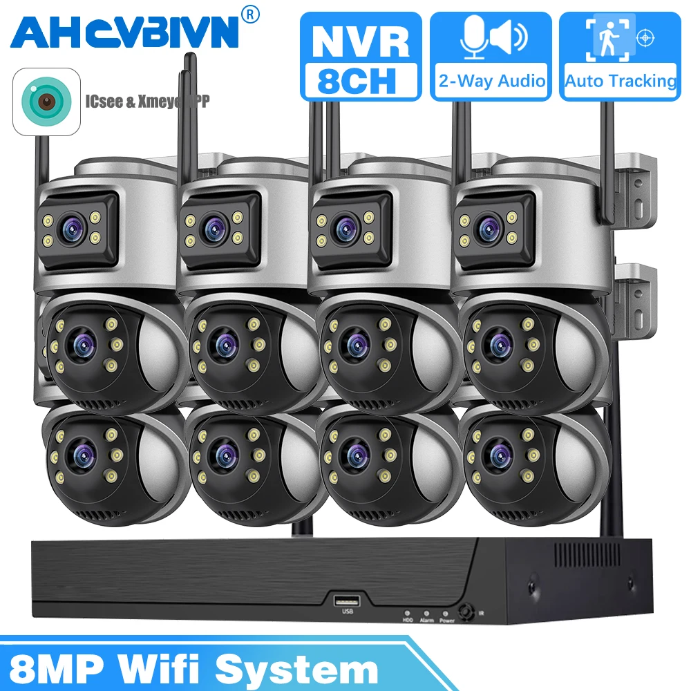 

8CH Wifi NVR Kit ICSee Outdoor Wifi Security CCTV Cameras Dual Screens 8MP 4K Video Surveillance CCTV System XMEye Smart Home
