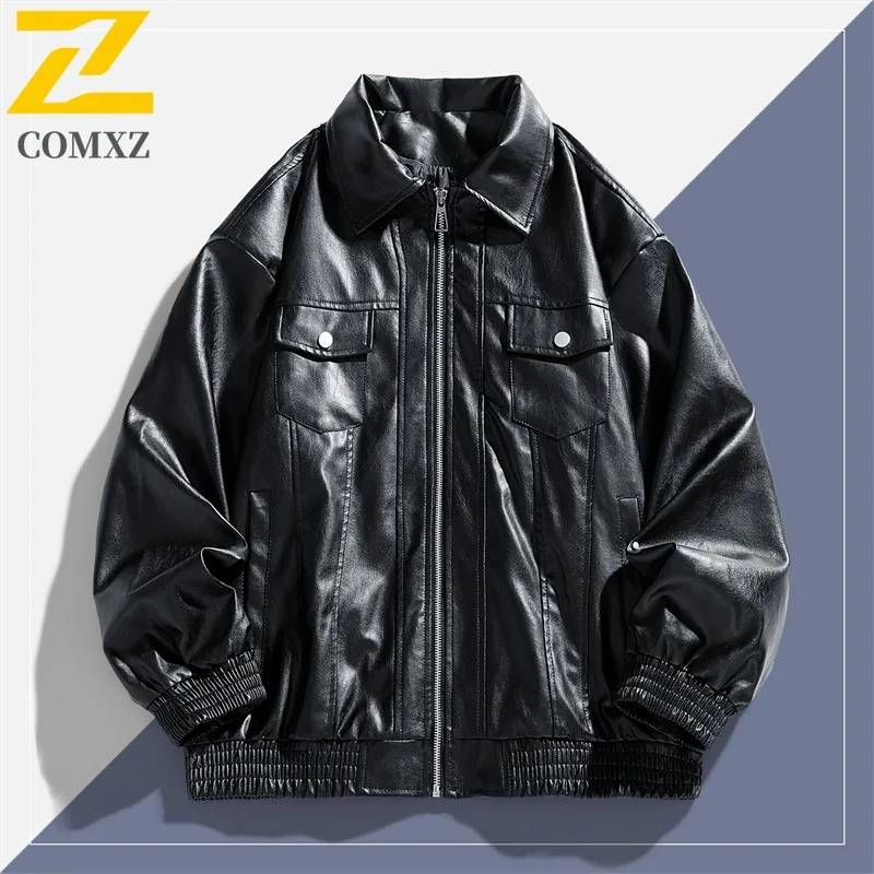 

COMXZ куртки высокого качества, свободные минималистичные универсальные дорожные уличные байкерские куртки, износостойкое кожаное пальто, мужская одежда
