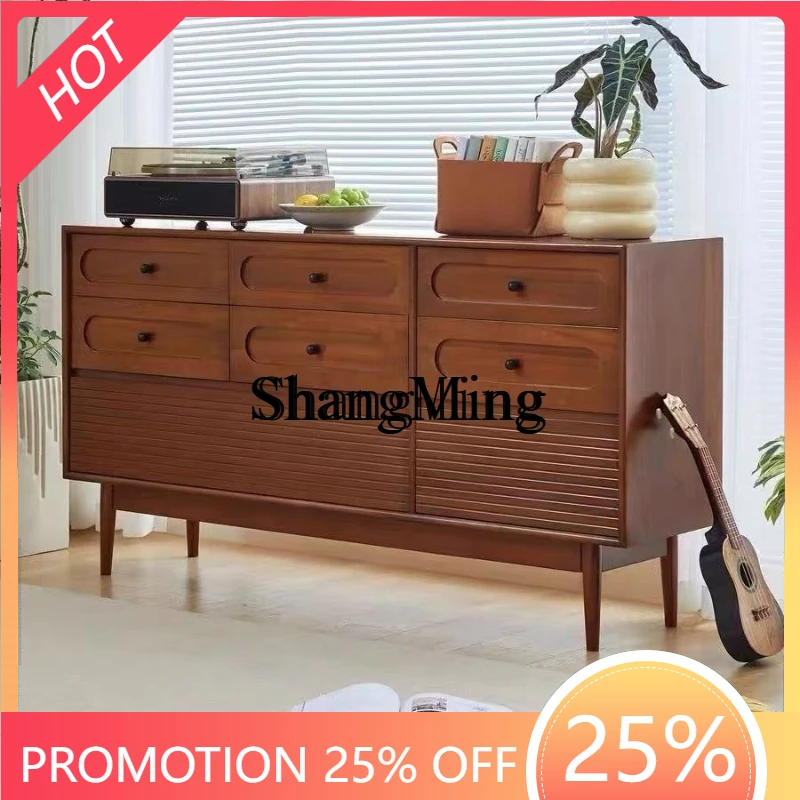 

SM new retro solid wood eight-bucket drawer storage cabinet living room wall entrance locker