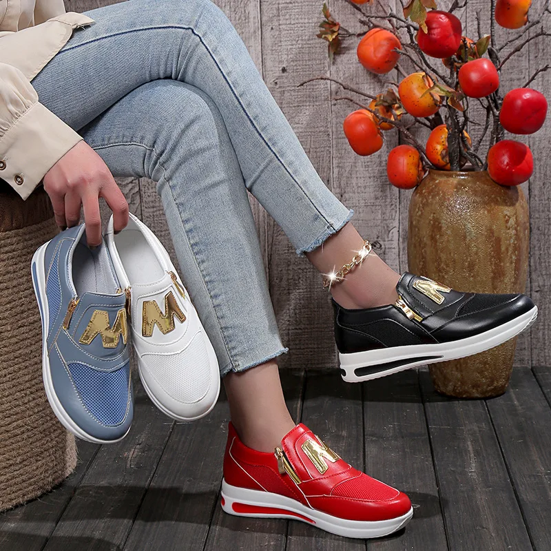 2024 Women Casual Sneakers M Printed Side Zipper Platform Plus Size Vulcanized Shoes Zapatillas Mujer Sapato Plataforma Feminino