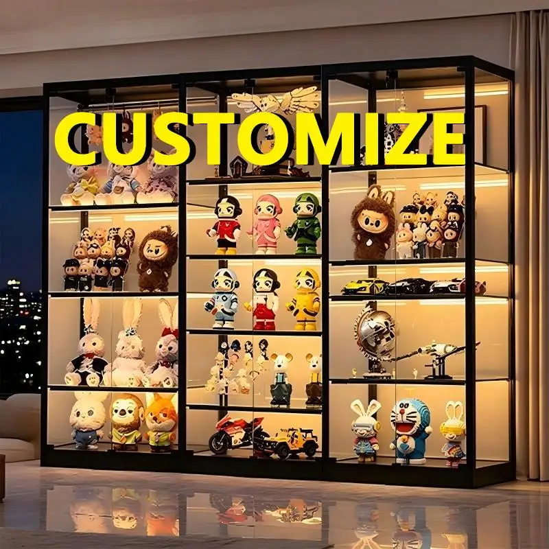 Any Size Custom Multi Purpose Display Cabinet Tempered Glass LED Light Large Capacity Aluminum Frame Dust Home Storage Showcase