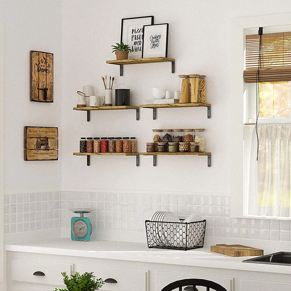 4PCS Wooden Shelf Wall Mounted Floating Shelves Home Decorative Storage Rack Display Organizer for Living Room Kitchen Bathroom