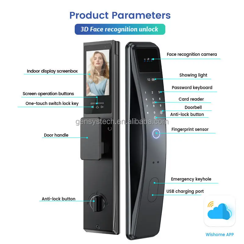 

003 2025 New Design Automatic Lock 3d Face Fingerprint Wishome Fully Automatic Touch Finger Smart Door Locks