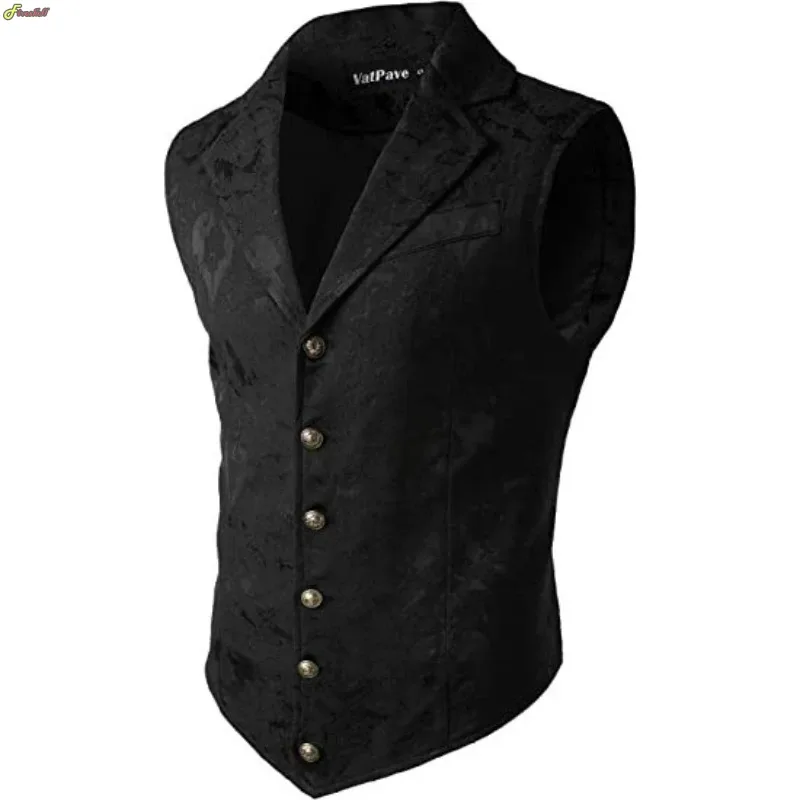 Men Vintage Elegant Vest Flower Slim Fit Male Suit Waistcoat Dress Formal Jacket for Wedding Casual Medieval Cosplay Suit