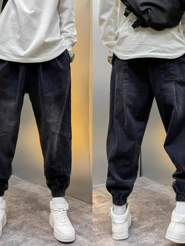 

Loose Men's Jeans Casual Harlan Workwear Trousers Nine-Piece Wide Leg Faionable Breathable Autumn Season Mid-Waist Jeans