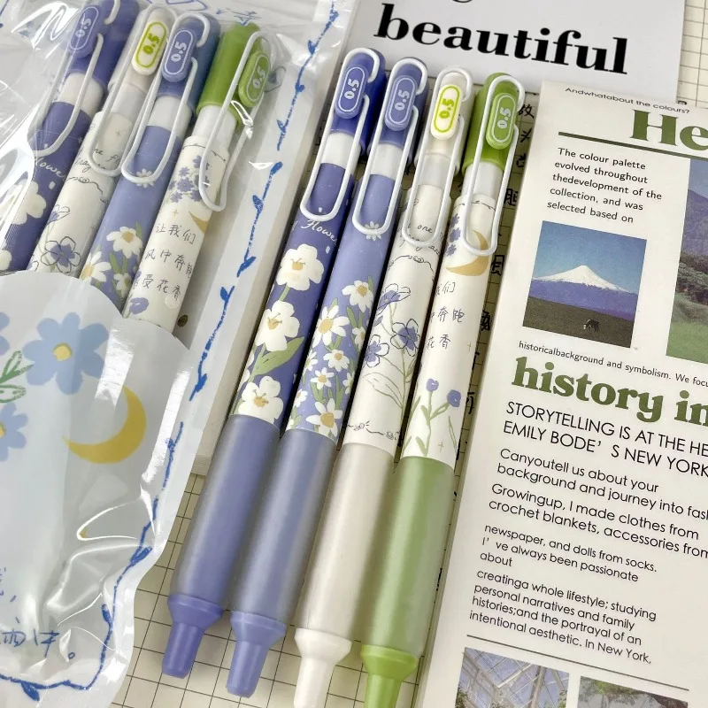 Press The Neutral Pen, Small Fresh Flower Silicone Sheath ST Head Brush Question Pen, Quick-drying Signature Pen Stationery