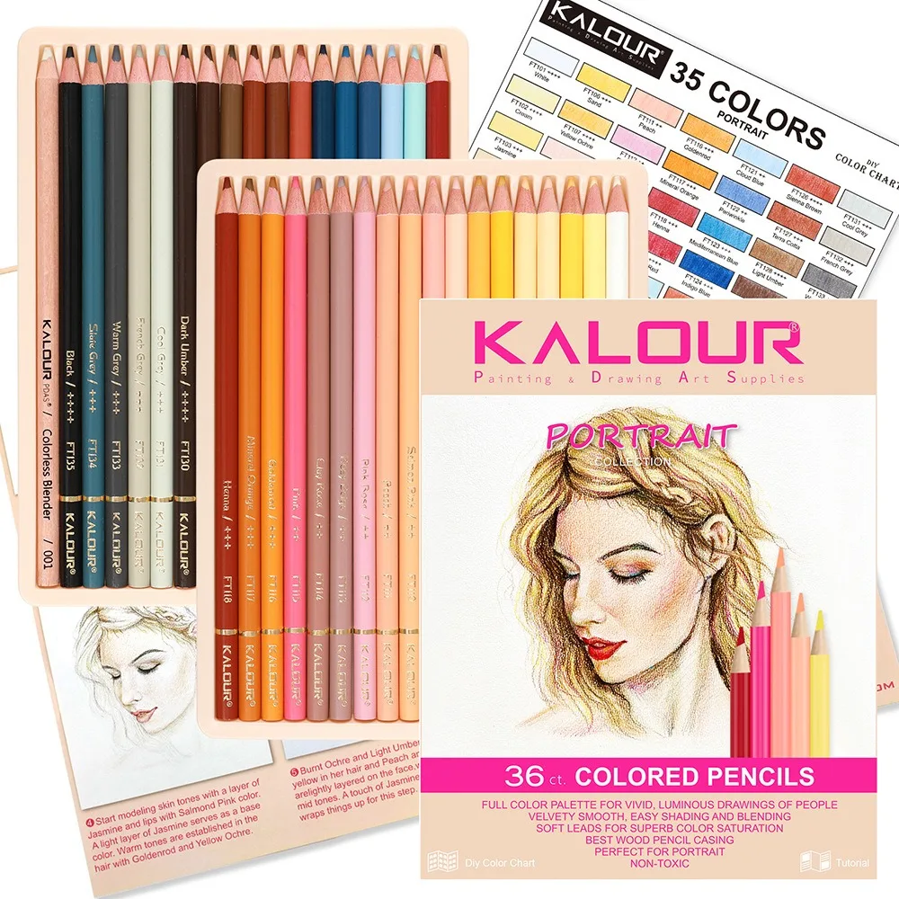 KALOUR Colored Pencils 36pcs Skin Tone Oil Based Set High Saturation Portrait Painting,Coloring,Sketching Aesthetic Supplies