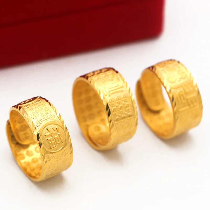 

14k Yellow Gold Plated Color Ring for Man Luxury Engraving Adjustable Ring Jewelry Male Yellow Gold Domineering Finger Rings