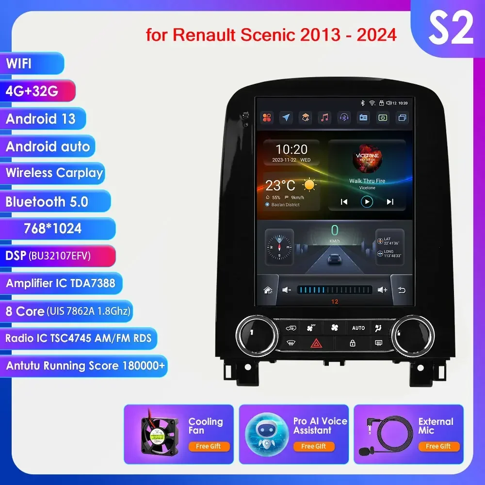 9.7 ''inch scherm Carplay 4G 2 Din Android 14 Autoradio voor Renault Scenic 2013 - 2024 Multimedia Video Player GPS DSP Autoradio