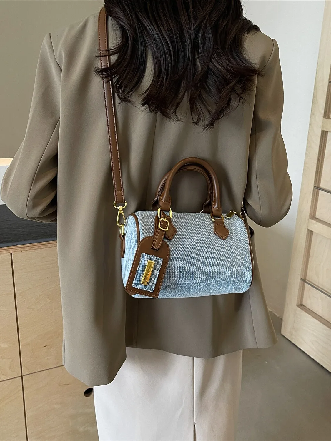 

Faionable Denim Crossbody Bag Women's Handbag oulder Bag Sli Boston Bag Casual Chic Polyester Zipper Closure