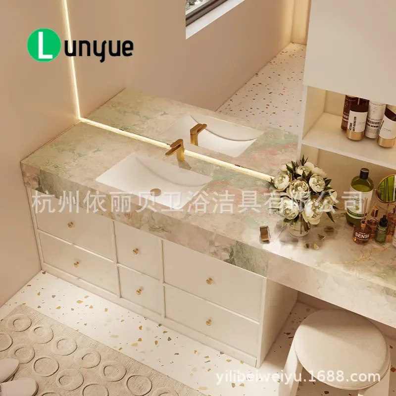 Integrated Rock Slab Bathroom Vanity Cabinet with Washbasin Modern Wall Mounted Sink Unit for Bathroom Storage Waterproof