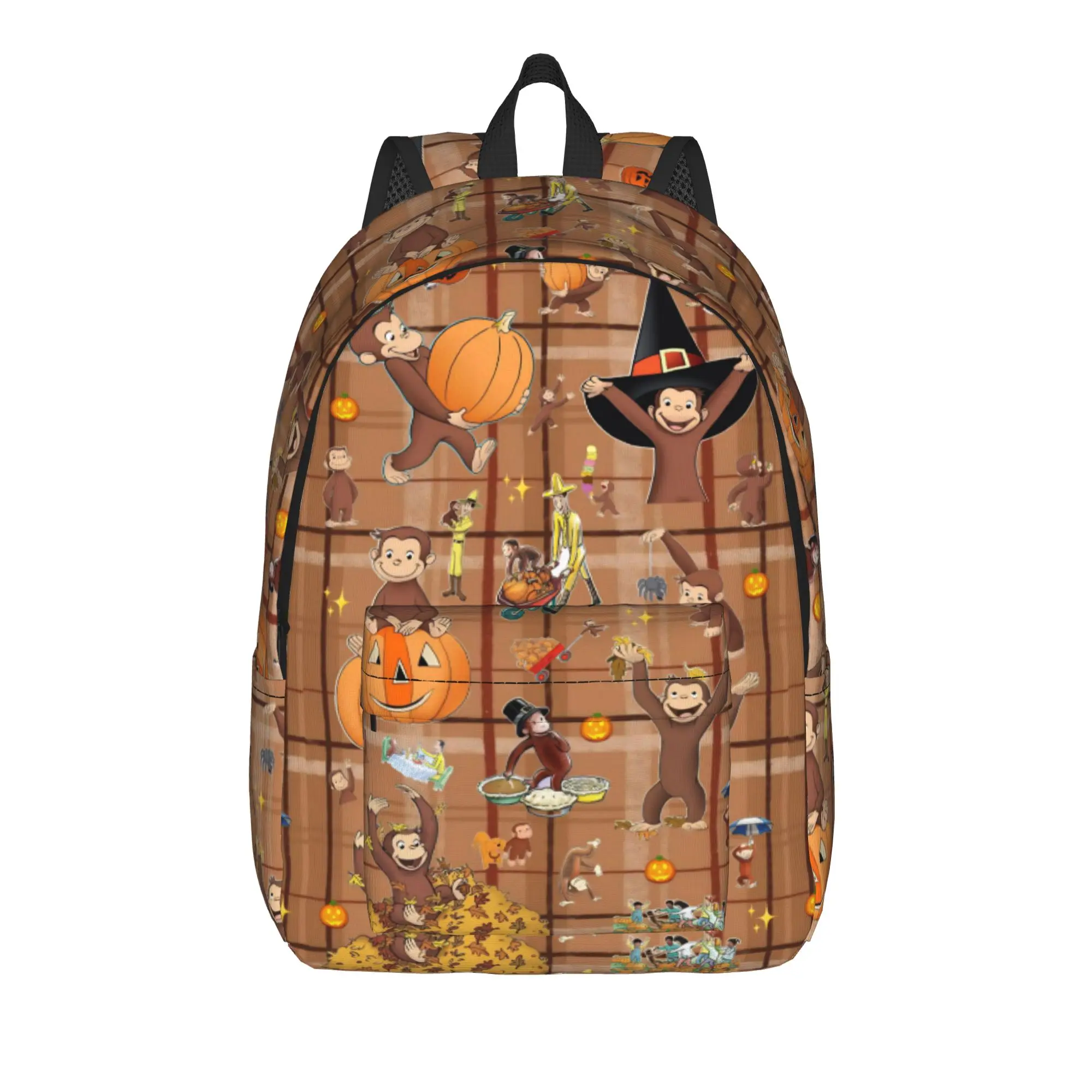 Halloween Curious George Themed Backpack  Men Polyester Sport Backpacks Soft Cool School Bags Rucksack