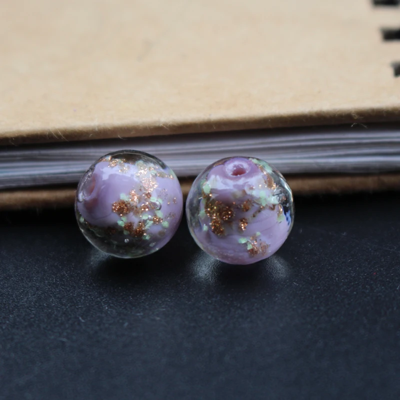 10PCS 8mm 10mm 12mm Luminous Lampwork Glass beads &Shinning powder Solid Purple Color Loose beads for jewelry Bracelet Necklace