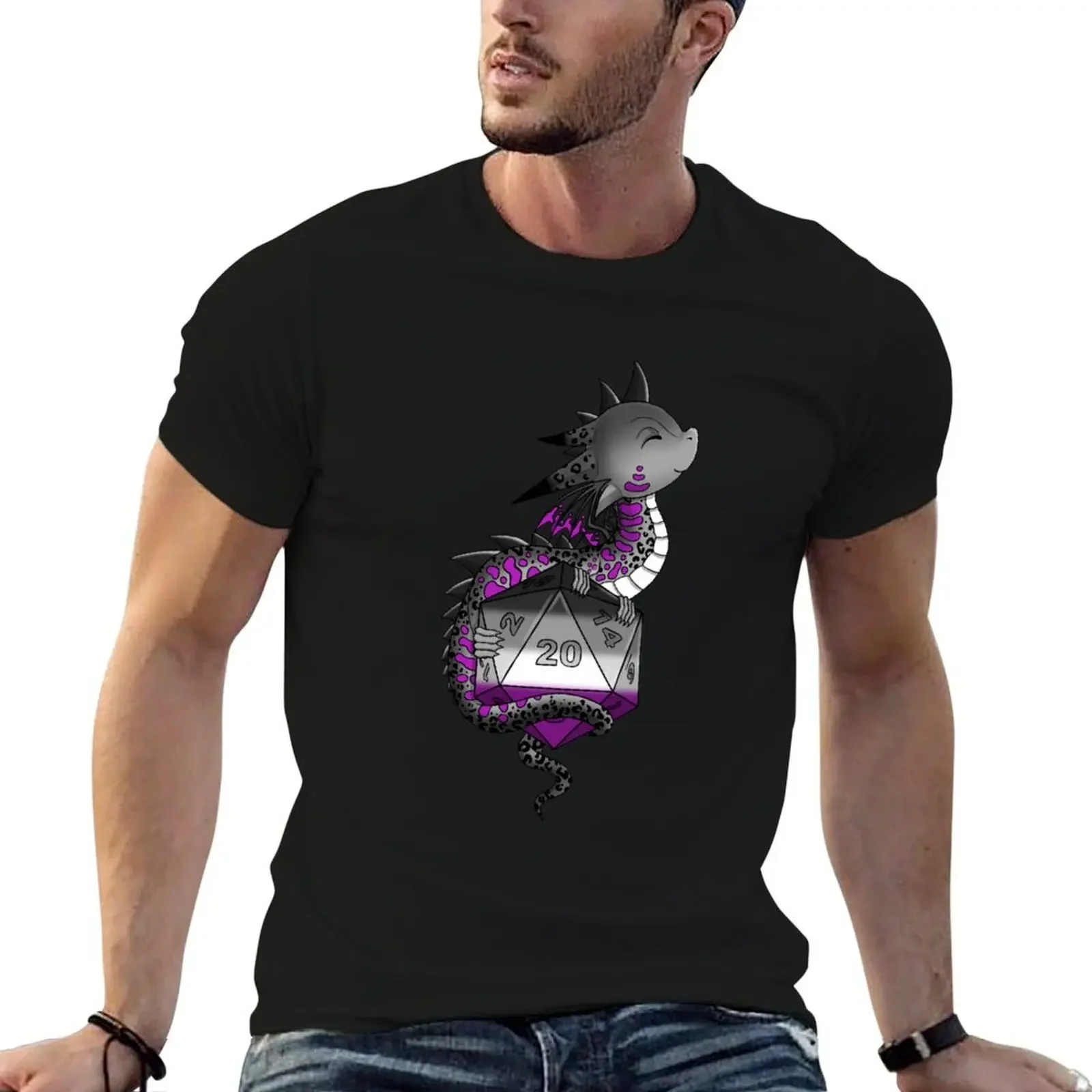 

Ace Pride Flag Dragon with D20 T-Shirt rapper graphic tees tees graphics vintage t shirts fruit of the loom mens t shirts