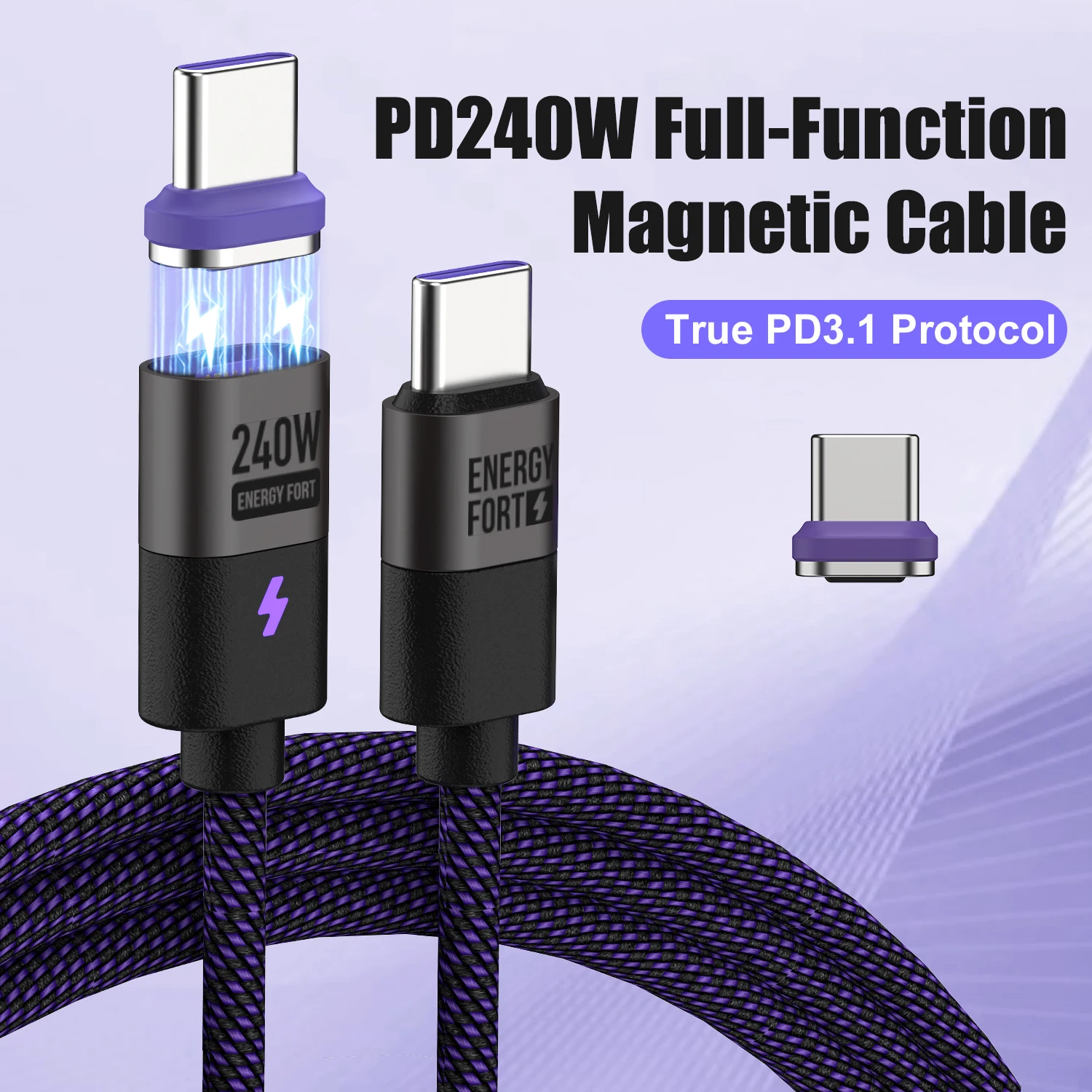 

Магнитный зарядный кабель 240 Вт с USB C на USB C, кабель для быстрой зарядки и передачи данных типа C, нейлоновый плетеный шнур для iPhone, Samsung