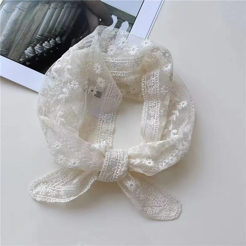 New Head Scarf Embroidered Triangle Lace Wrap Shawl Transparent Floral Print Bandana Long Scarves Scarf Foulard Knit for Women