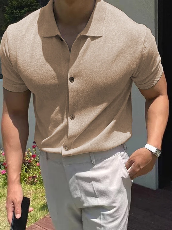 

American Sle Hard Man Silk Cotton Ice Silk Knitted ort Sve Elastic Casual Work irt Youth Summer Breathable Slim Fit