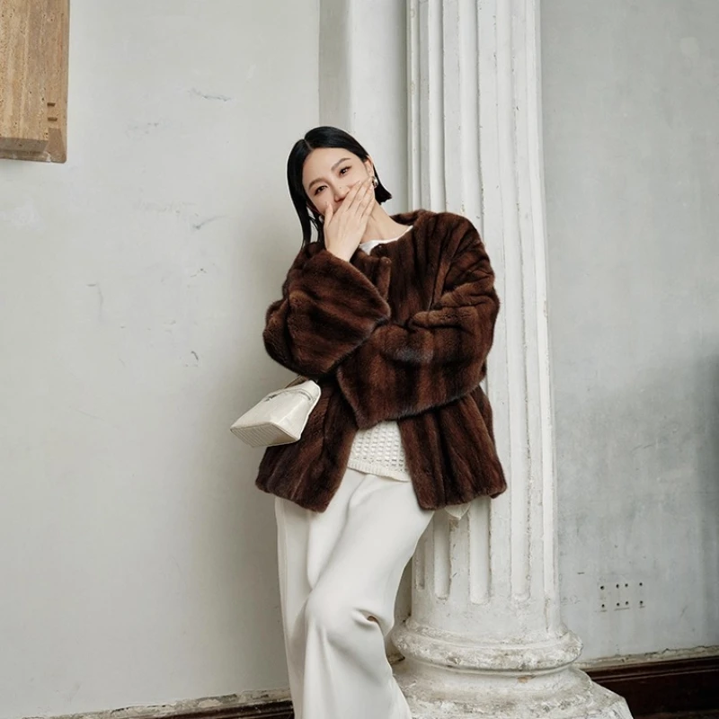 เสื้อโค้ทขนมิงค์แท้ YOLANFAIRY ขนยาวธรรมชาติ สำหรับผู้หญิง สีม่วง ป้ายกำมะหยี่ ให้ความอบอุ่นในฤดูหนาว รุ่น 2025