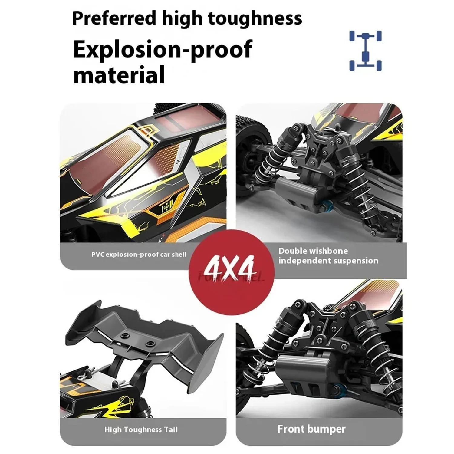 

SCY 16201 2.4GHz 1/16 RC Off Road Car PVC Body AWD 390 Motor Multi Terrain RTR Remoted Vehicle Model for Outdoor Enthusiasts Toy