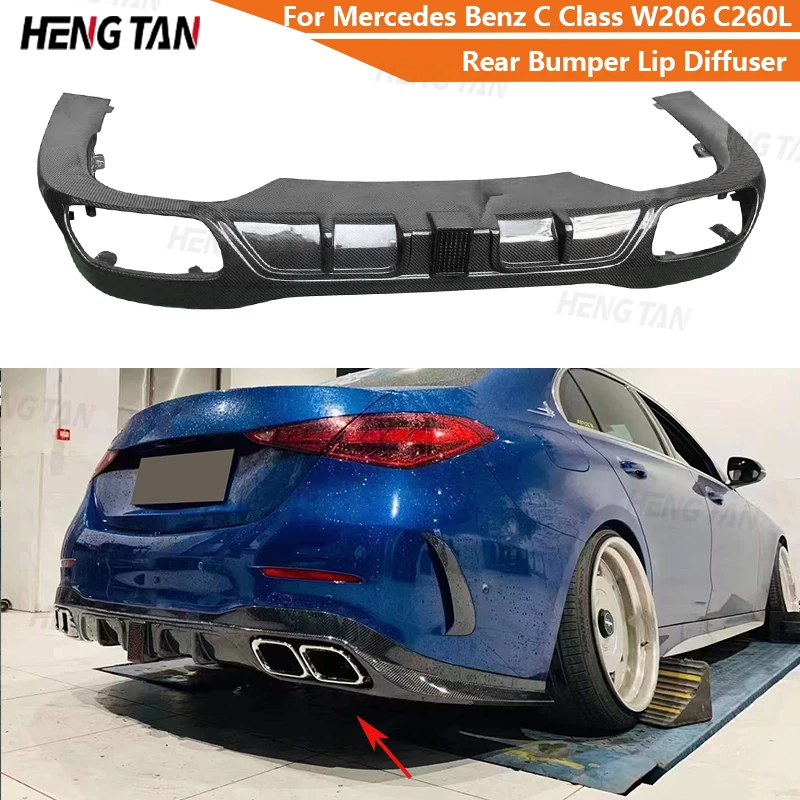 For Mercedes Benz C Class W206 C200L C260L 2022+ Carbon Fiber Car Rear Bumper Lip Diffuser Spoiler Parts Upgrade Body kit