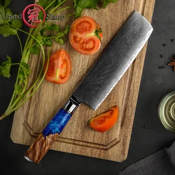 Grandsharp 6.7 Inch Nakiri Knife Professional Chef Slicing Knife Sharp Damascus Steel Kitchen Knives Vegatables Chopping Knife