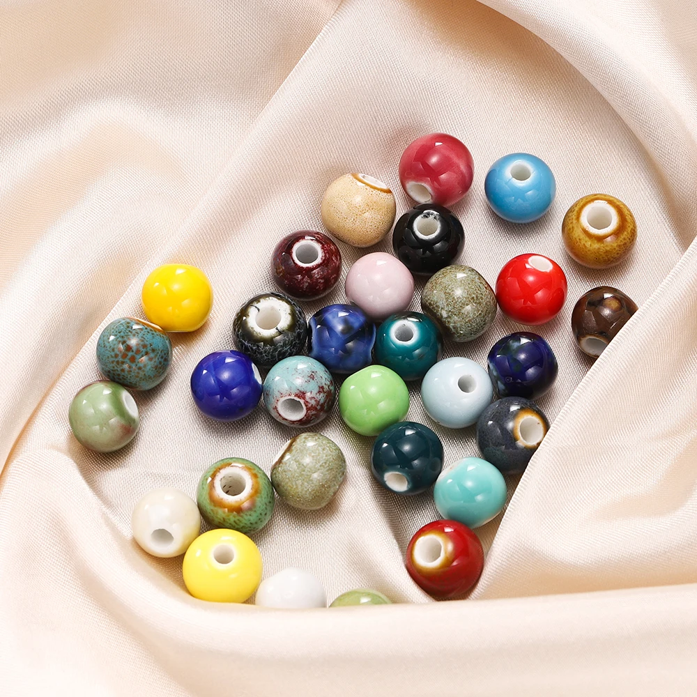 50 Stück 6/8/10 mm lose Keramik-Abstandsperlen, gemischte Farben, runde Perlen für DIY-Halskette, Armband, Ohrringe, Schmuckherstellung