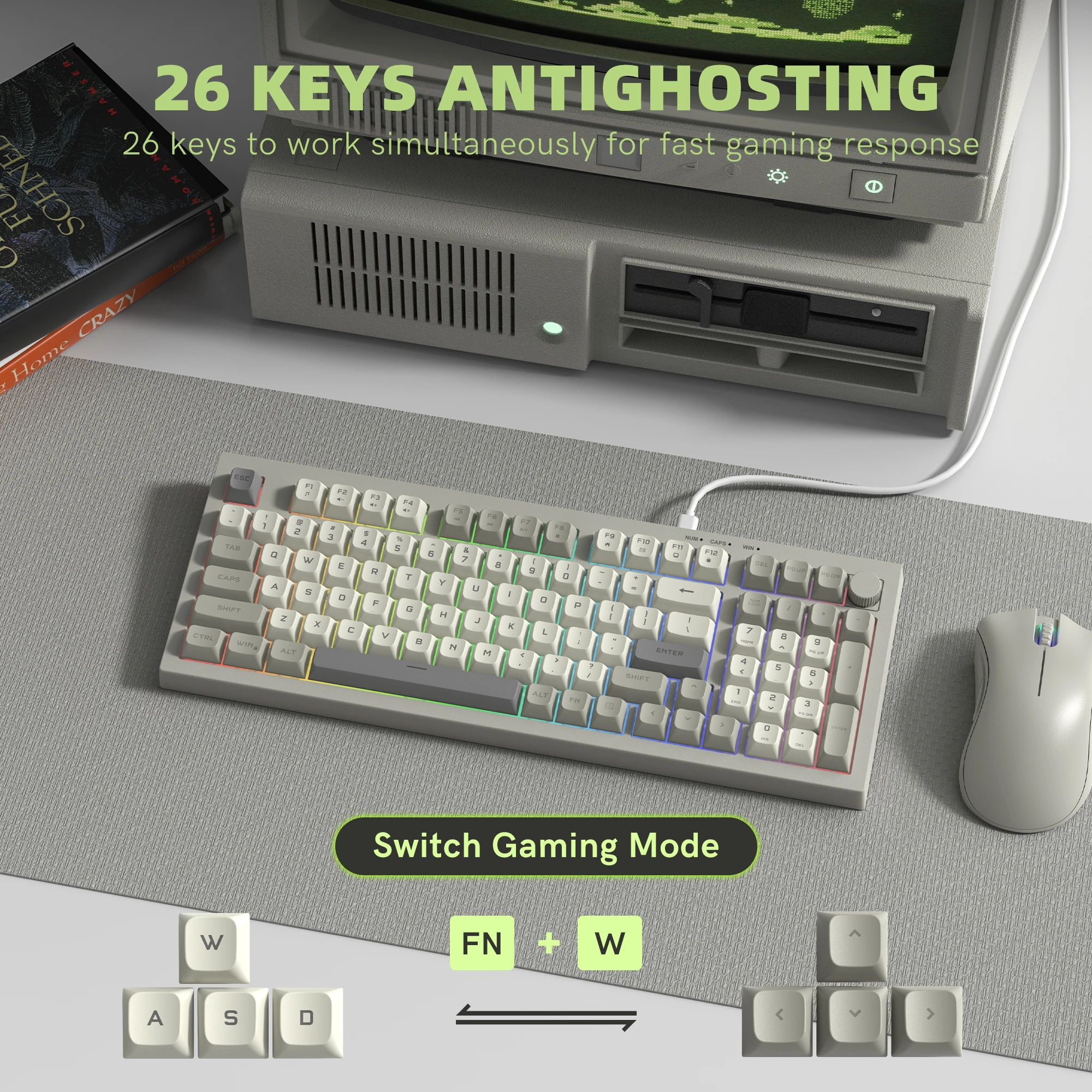 WOMIER DK98 Wired Gaming Keyboard Waterproof Silent Membrane Key with Volume Knob Anti-Ghosting Splash-Proof for PC Laptop Gamer