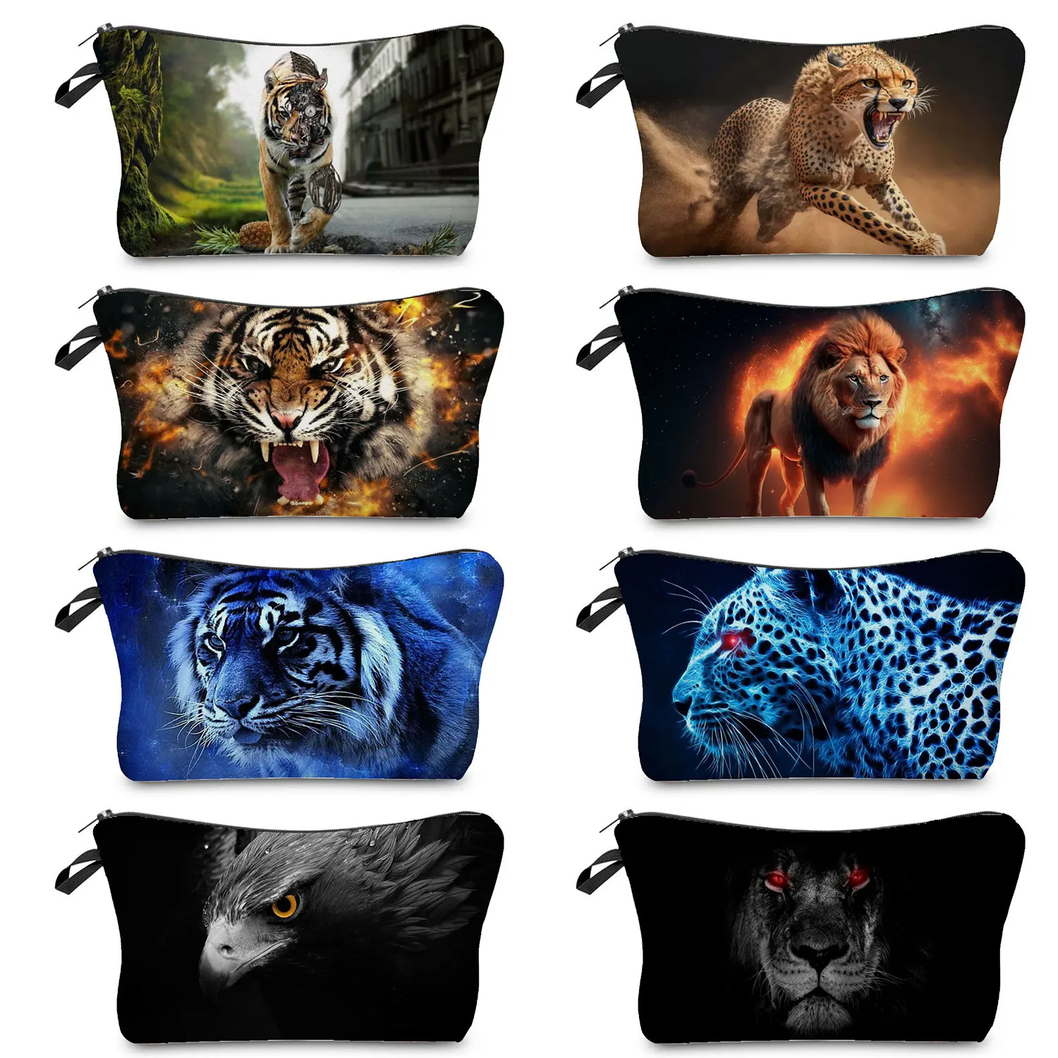 Personality Animal Printed Design Cosmetic Bags Fashion Tiger And Lion Pattern Makeup Bags Women Traveling Portable Toiletry Bag