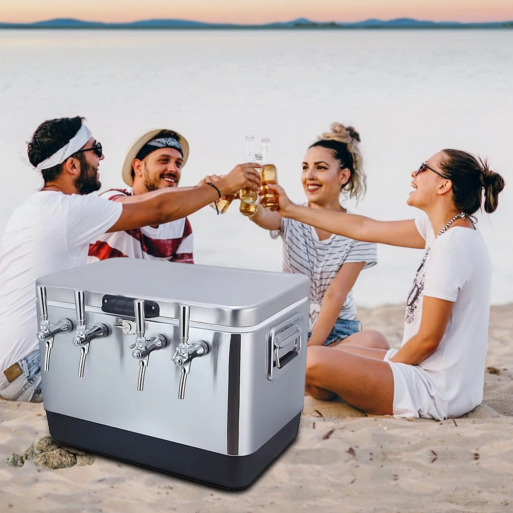 Stainless Steel Draft Jockey Cooler Box Portable Bar Professional Grade Stainless Coils Rear Input Four Adjustable Beer Taps