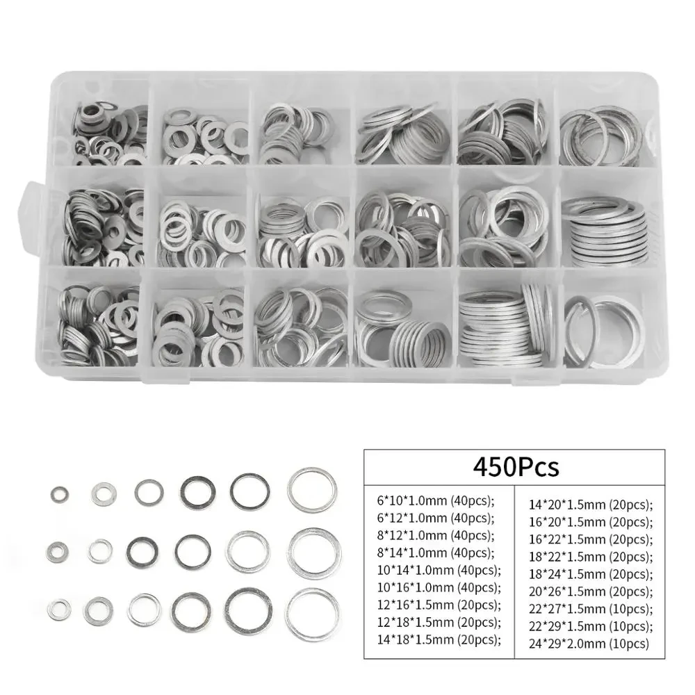 Automotive Engine Oil Drain Plug Sealing Kit 450pcs Aluminum Washers O-Nut Bolt Retainer Replacement Parts