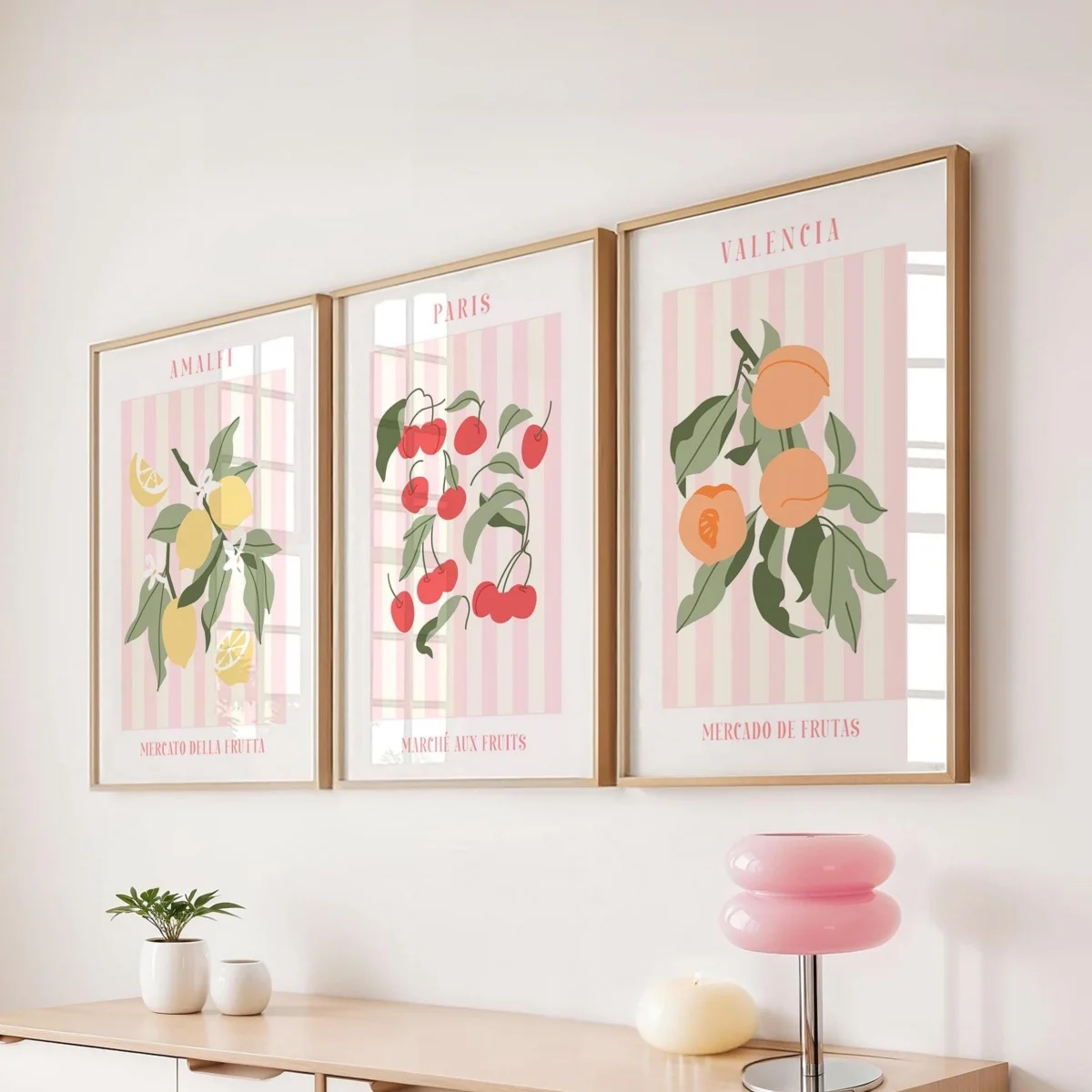 1/3 Stück Obstmarkt Leinwanddrucke Poster Moderner Minimalismus Gestreifte Kunstdrucke Wohnzimmer Schlafzimmer Wandkunst Heim-Dekor Kunstposter