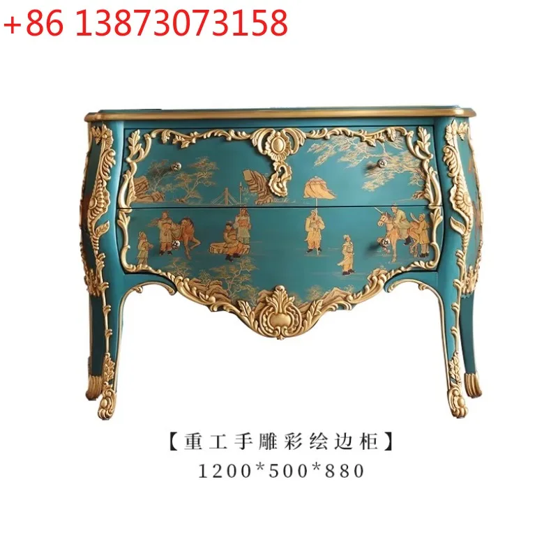 

Резной декоративный шкаф ручной росписи в европейском стиле для виллы, большой напольный шкаф для прихожей, приставной шкаф для столовой