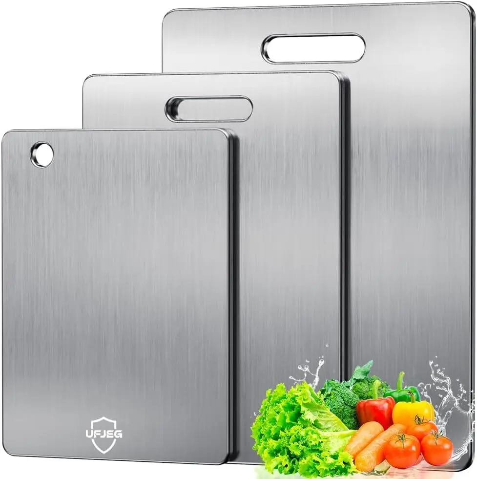 

3-Pack Titanium Cutting Boards, Non-Toxic Double-Sided, Kitchen & Camping Use, 3 Sizes
