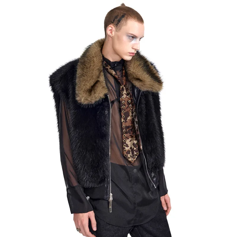 LUZHEN 2026 Winter Luxury Temperament Faux Fur Sleeveless Vest Coat Men Fashion High Quality Handsome Warm Male Waistcoat JY9753