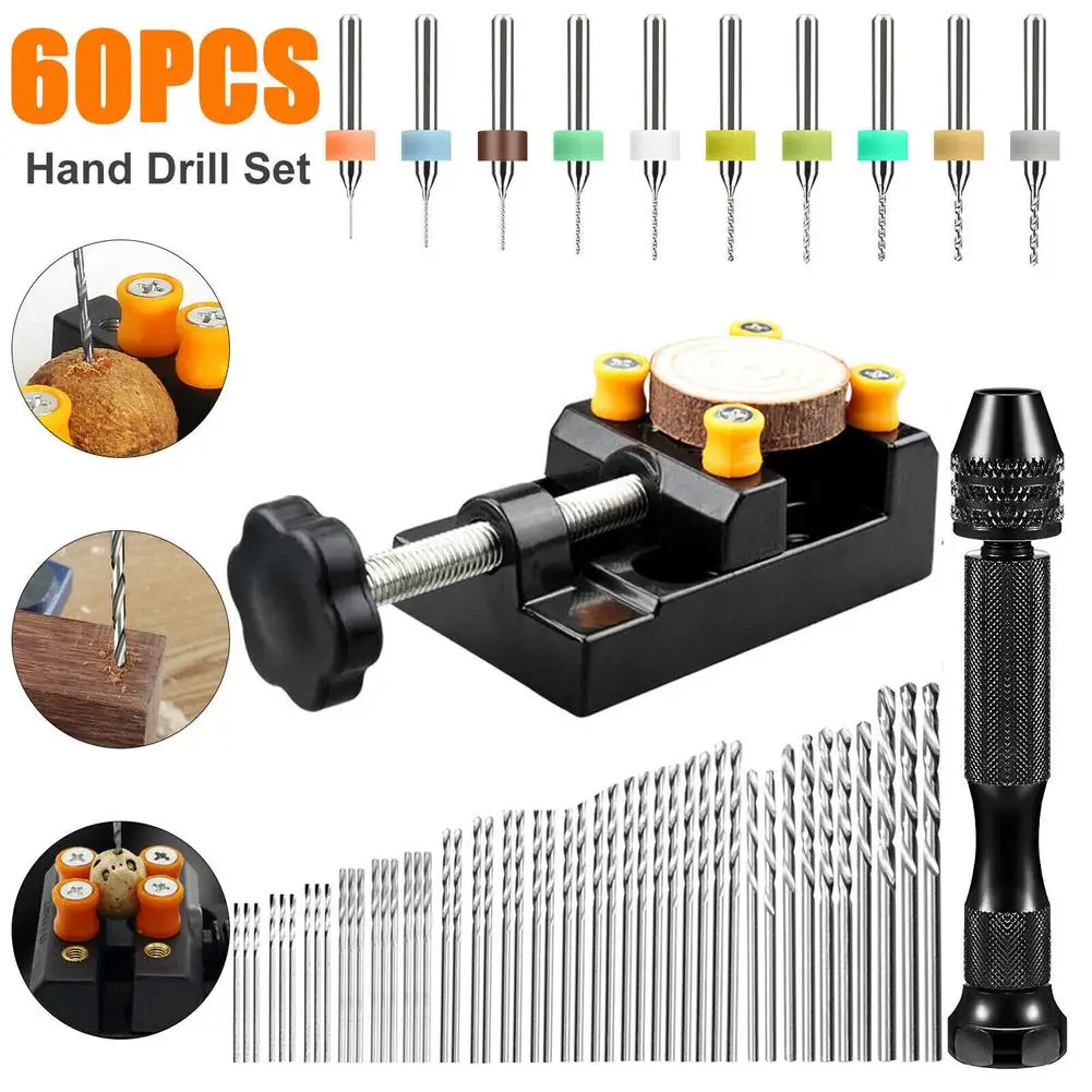 

60Pcs Precision Pin Vise Micro Drill Bits Hand Twist Drill Bits Set Rotary Tools Kit For Diy Assembling Electronics