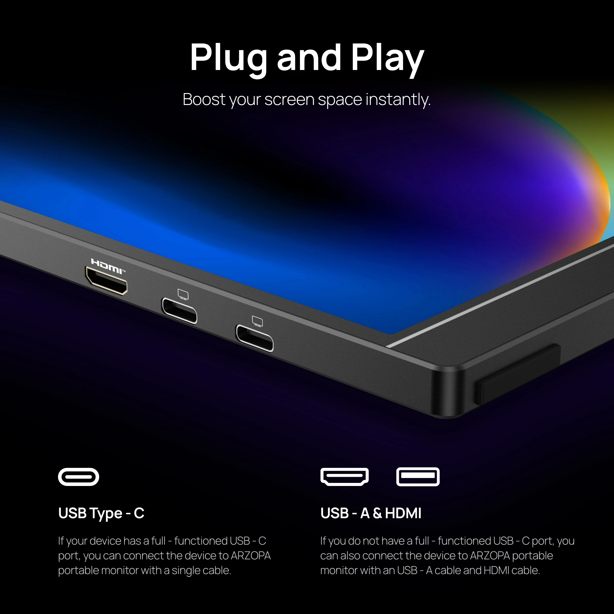 ARZOPA 16-calowy przenośny monitor 2K 16:10 IPS z ekranem IPS i portami Type-C Mini HDMI, drugi wyświetlacz do MAC/Laptopa/PC/Xbox/PS4/5/Switch, Z1RC — zdjęcie produktu 4