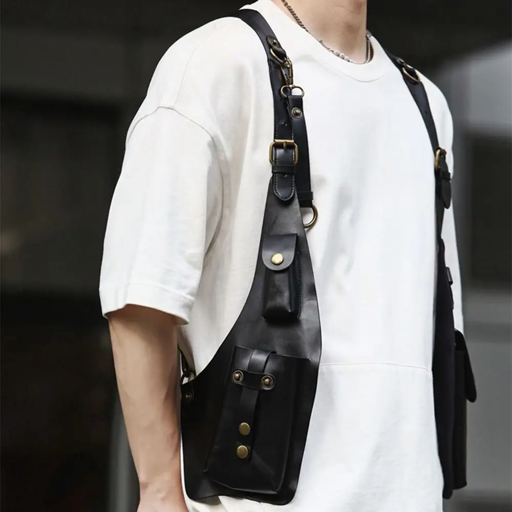 

Retro Steampunk Shoulder Harness Bag Vintage PU Leather Mobile Phone Purse Anti-Theft Practical Double Shoulder Pouch
