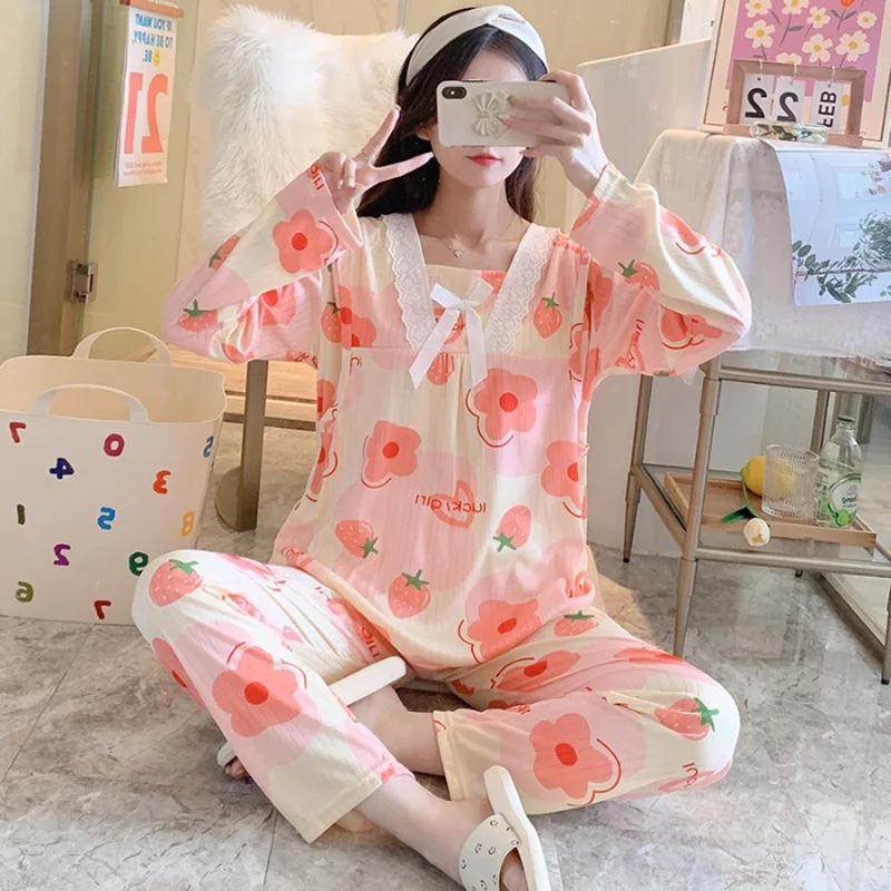 Pregnant Pajamas Set Spring and Autumn Breastfeeding Homewear Thin Summer Pajamas Women Postpartum Nursing Clothing Set Winter