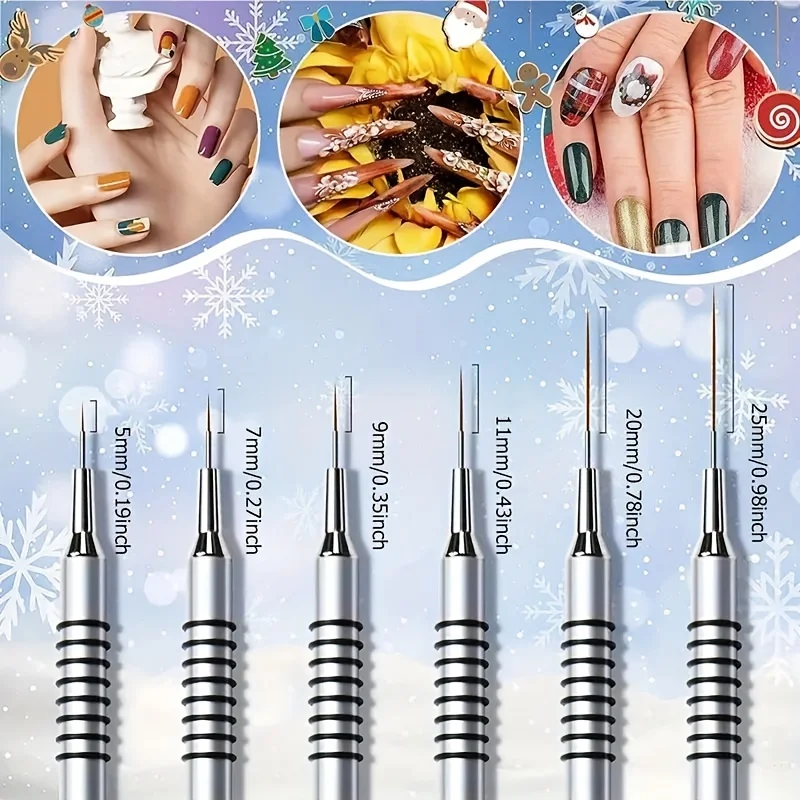 6pcs Nail Art Liner Brushes Set Nail Art Design Brush Striping Thin Long Lines Dotting Drawing Pen UV Gel Polish Painting Brush