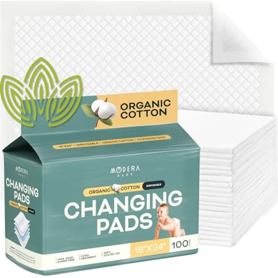 

Organic Cotton Disposable Changing Pad Liners Large 18x24 Hypoallergenic Ultra Absorbent Waterproof Super Soft Quilted Underpad