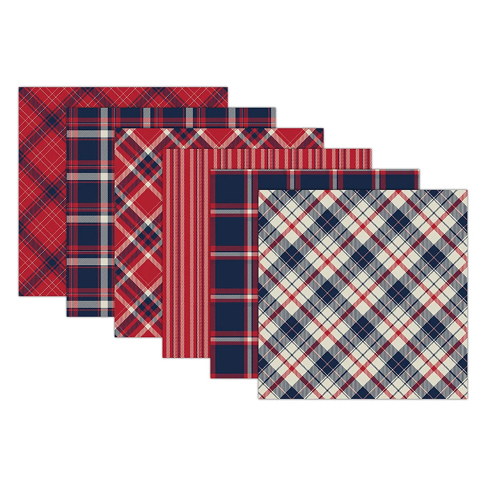 12 Pieces Of Decorative Paper With Blue And Red Checkered Pattern 6-inch Background Paper