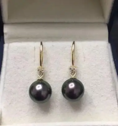 free shipping Wholesale price  ^^^ pair of AAA++ 10-11mm round Freshwater black pearl earring 925r