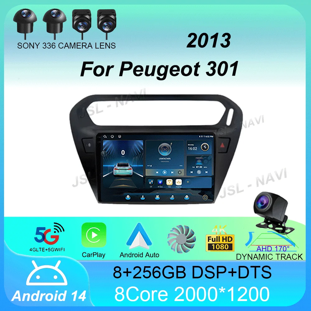 

Android 14 Car Radio Carplay Auto For Peugeot 301 For Citroen Elysee 2013 WIFI+4G Multimedia 360 Camera Player 2Din Stereo Video