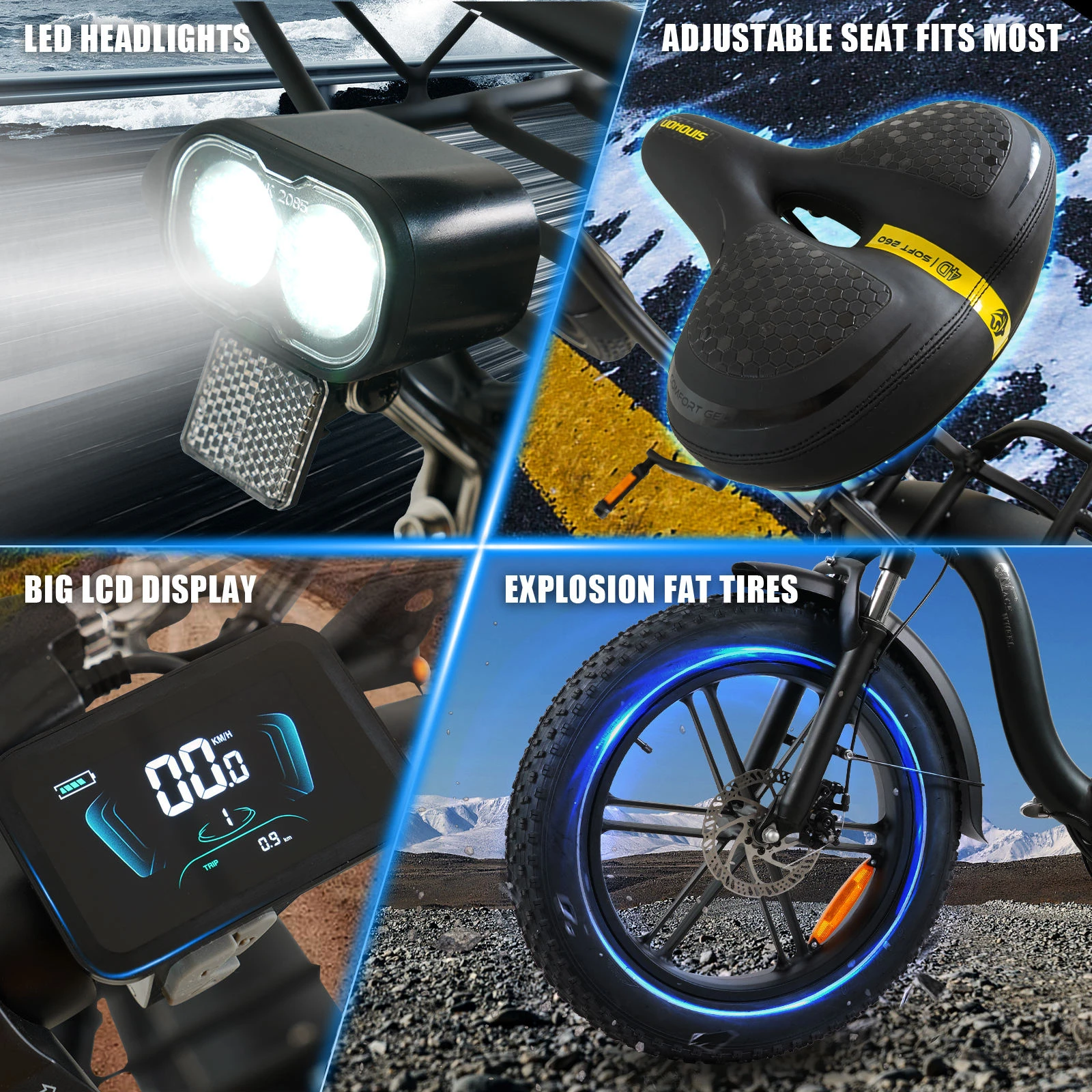 Bicicleta eléctrica plegable CMACEWHEEL Y20PRO con motor sin escobillas, batería extraíble de 48 V y 30 Ah, autonomía de 90 km, suspensión en la horquilla delantera, bicicleta eléctrica de montaña, neumáticos anchos de 20 x 4,0 pulgadas, ideal para desplazamientos en la nieve o por la ciudad, bicicleta eléctrica para todo tipo de terrenos, para adultos.