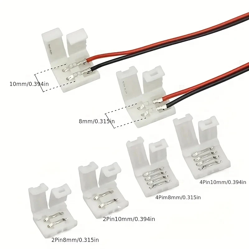 10Pcs LED Strip Connector 8MM 10MM 2Pin 3Pin 4Pin 3528 5050 RGB Single Color Solderless PCB Board Wire Free Welding Connectors