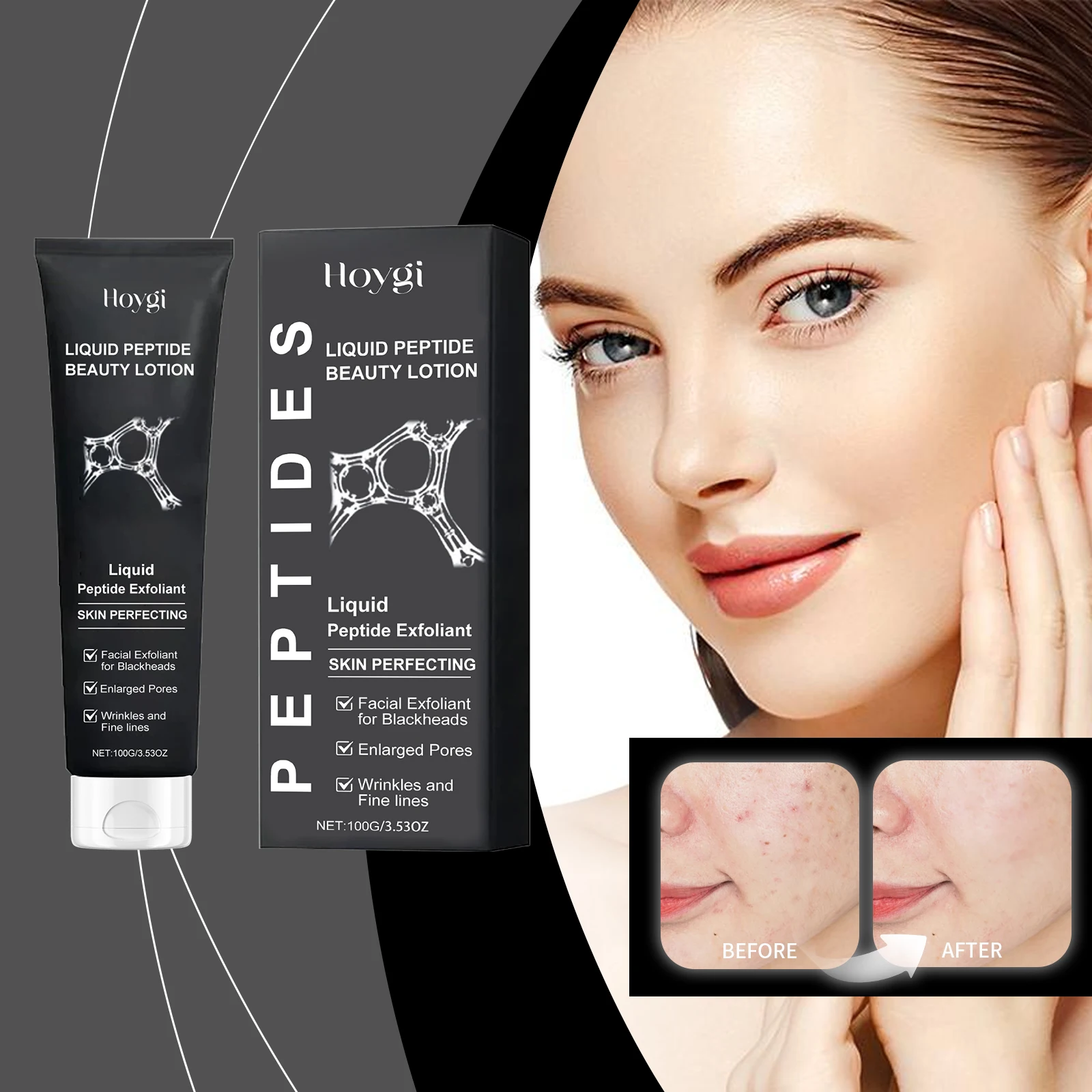 Lozione di bellezza peptidica liquida - Esfoliante peptidico per l'perfezionamento della pelle, esfoliazione delicata, 100 g