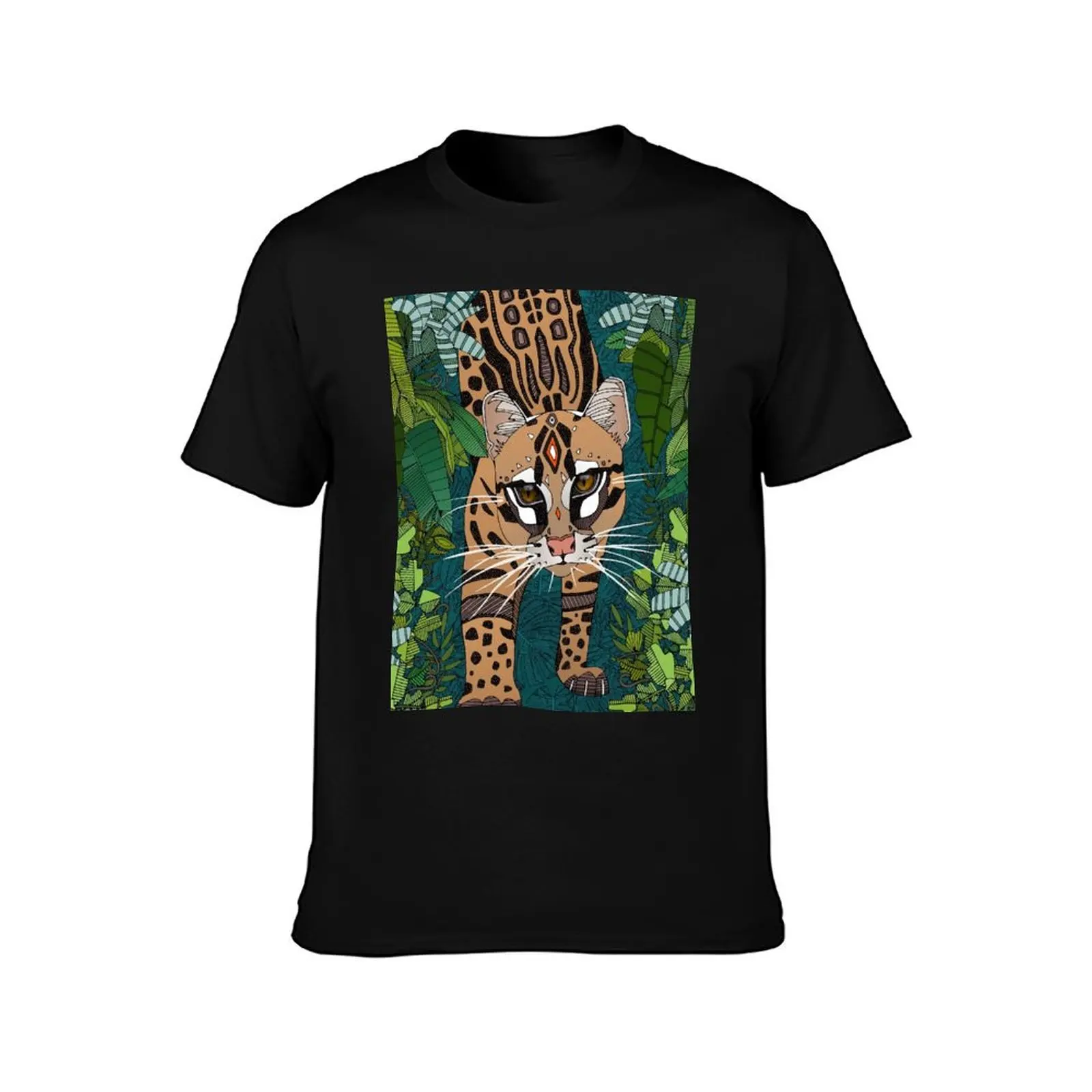 ocelot jungle teal T-Shirt cotton man t-shirts plain Personalized t-shirt mens graphic t-shirts big and tall